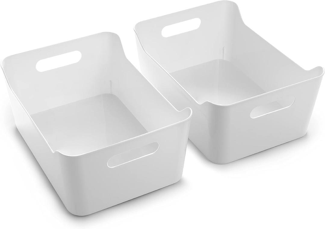 BINO | Plastic Storage Bins, Large - 2 Pack, White | THE SOHO COLLECTION | Pantry Organizers and Storage Containers Fridge Organizer Bins Kitchen Cabinet Organizer Medicine Cabinet Bin