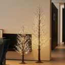 LITBLOOM Lighted Alpine Trees 4FT and 6FT, Brown Twig Tree with Lights for Thanksgiving Christmas Home Decoration Inside Outside