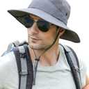 Koreshion Mens Sun Hat Wide Brim Breathable Mesh UPF 50+ Bucket Hat Waterproof Fishing Hat Quick-Drying Safari Hat Foldable Boonie Cap Outdoor Sun Protection Cap Deep Gray