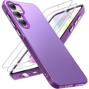 Dssairo for Samsung Galaxy a35 5g Phone case,with 2 Pack Tempered Glass Screen Protector18FT Drop Resistant Matte Back Cover Shockproof Slim Fit Protection for Galaxy a35 (Purple)