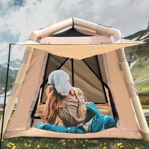 JUST-V Inflatable Camping Tent Waterproof Oxford Air Glamping Tents for Camping Adult 2-4 Person Outdoor Air Blow Up Tent with Hand Pump, 86.61 inches x 86.61 inches x 67"