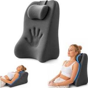 Back Wedge Pillow for Sofa, Lumbar Support Reading Pillow for Bed, Back Support Cushion for Sitting Up, Angled Design for Relaxing, Bedtime and Night Comfort (Dark Gray)