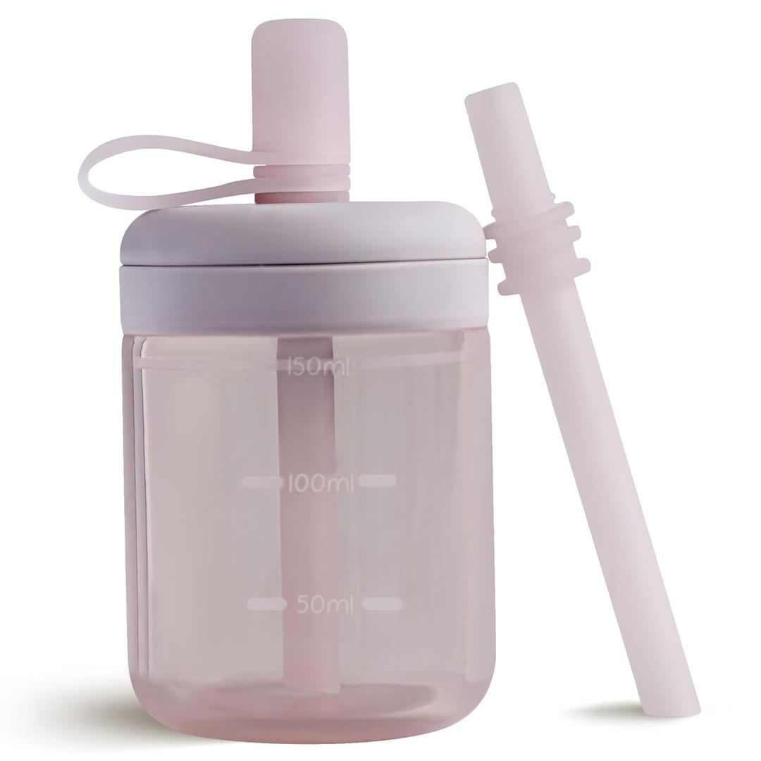 Moonkie Baby Straw cup | Silicone Toddler Sippy Cup Training Cup with Straw Lid | BPA-Free Drop-Proof Baby Cup | Led Weaning | 6 Months+, 5 oz, 1pack (F-Soft Lilac)