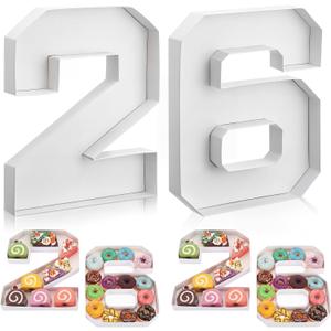 2 Pcs 10" 26 Graduation Number Fillable for Charcuterie Cardboard Charcuterie Letters 2026 Large Number Shaped Food Tray Candy Box for Chocolate Candy School Congrats Grad Party Supplies(White)