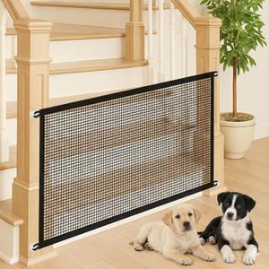 Pet Gate Mesh  No-Drill Easy Install, Good Helper,Portable Folding Dog Safety Fence for Stairs & Doorways, 43.3 W x 28.3 H with 4 Adhesive Hooks (Small)