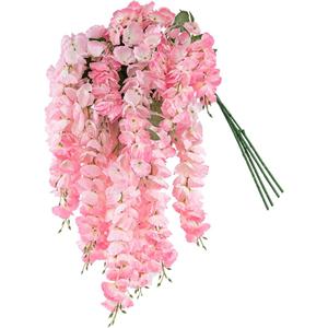 Lcuasc 4pcs Artificial Wisteria Flowers 37in Fake Wisteria Rattan Hanging Garland Silk Flowers String for Wedding Party Wall Home Decor(Pink)