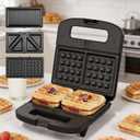 Sunvivi Waffle Iron, Panini Press Grill and Sandwich Maker Set, 3 in 1 Electric Sandwich Press with Removable Non-Stick Plates, Indicator Lights (Silver)