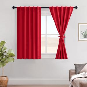 Hiasan Red Christmas Curtains for Bedroom Blackout Window Curtains 54 Inches Long Noise Reducing Rod Pocket Thermal Drapes with Tiebacks for Nursery,42 inch Wide, 2 Panels