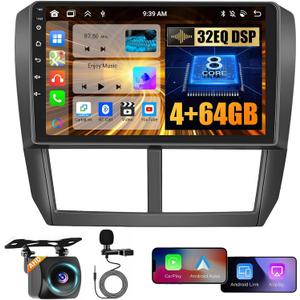 for Subaru Forester Impreza WRX 2008-2012 Android Car Stereo with Wireless Carplay, 8 Core 4+64GB 9 Inch IPS Touchscreen Car Radio 59UI GPS Navigation WiFi 32EQ DSP Backup Camrea