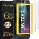 ivoler Anti-Glare Matte Screen Protector for Nintendo Switch 2, Tempered Glass Protector with [Easy Alignment Frame] 30s Installation, 9H Hardness Scratch Resistant Accessories for Switch 2-2 Pack