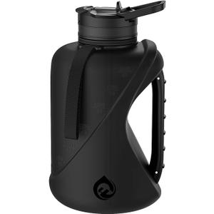 Half Gallon Water Bottle with 2-In-1 Straw LidDishwasher SafeEasy CleanBPA-FreeDurable Solid No-Slip Handle for GymWork and Outdoor Sport, 74oz, Black