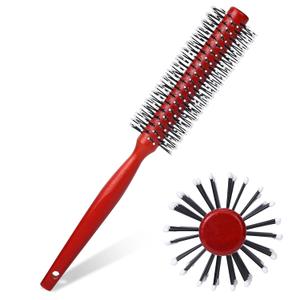 Small Round Blow Drying and Curling Brush with Ball Tip, Nylon Bristles and Wood Handle - Suitable for Short Hair, Thin Hair, Bangs, Lifting and Beard Styling