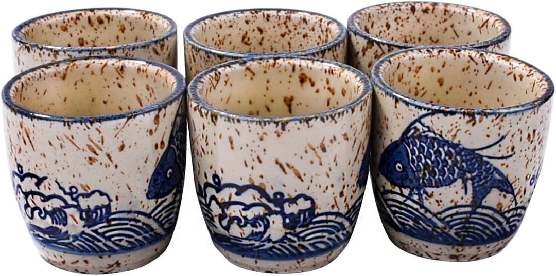 Porcelain Sake Cups of 6, Set of Cups for Japanese Wine Sake (yl)