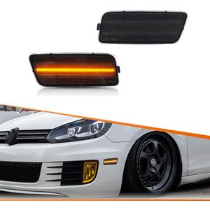 ADIIL Smoked Lens Amber Full LED Side Marker Lights Front Bumper Sidemarker Lamps Reflectors Compatible with 2010-2014 Volkswagen MK6 GTI