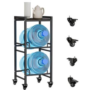 2 Tiers Water Rack Top Storage Shelf with 4 Wheels - Space Saving Dispenser Stand 5 Gallon Water Storage Rack Bottle Jug Holder Organizer/Lockable&Removable Casters/Kitchen Office Garage