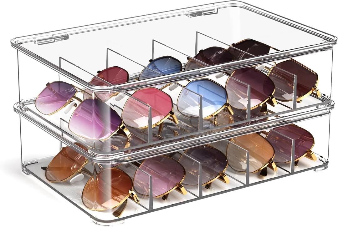 Sunglasses Organizer, Acrylic Clear Plastic Stackable Sunglasses Case with 5 Compartments,Glasses Organizer