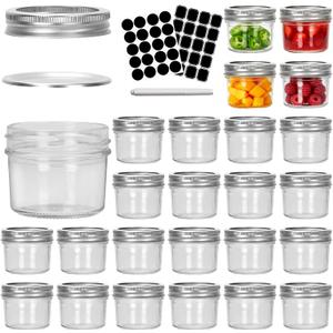 Keketin 4 oz Mason Jars with Airtight Lids and Bands,20 Pack Wide Mouth Jelly Jars,100ml Mini Glass Canning Jar for Jams,Food Storage,Fruits Salad,Honey,Spices