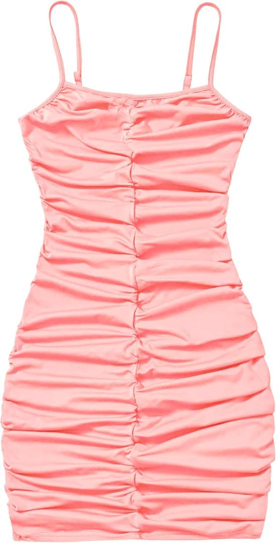EXARUS Girls Spaghetti Strap/Long Sleeve Formal Dresses Teen Bodycon Ruched Party Prom Dance Graduation Fancy,  Size: 128/18Y