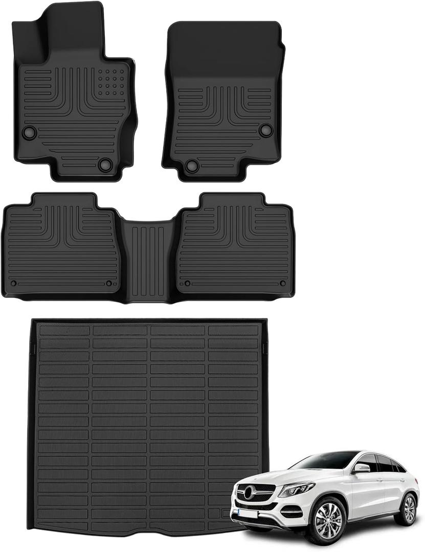 Floor Mats & Cargo Liner for 2020-2026 Mercedes Benz GLEGLE 350GLE 450 (No for Coupe) All Weather Automotive TPE Liners Set Anti-Slip Waterproof Floor Liners Accessories (Car Mats+Trunk Mat)