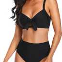 Tempt Me Two Piece Swimsuits - High Waisted Bikini Tummy Control Full Coverage Bathing Suits Ruched Tie Knot Swimwear (Black, XXL)
