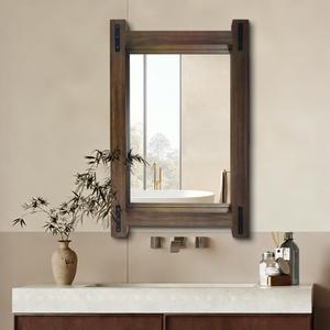 Scoffee Rustic Wood Bathroom Mirror 36"x24" Farmhouse Wall Hanging Vanity Mirror Decorative Wall Mounted Mirrors for Bedroom Entryway Living Room