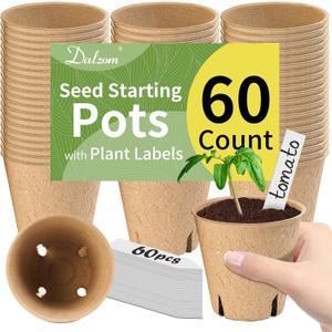 Dalzom 60Pcs 3.1 Peat Pots with 60Pcs Plant Labels, Biodegradable Pots for Seedlings with Drainage Holes, Garden Plant Nursery Pots Seed Starting Trays
