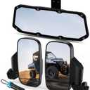 UTV Ranger Rear View Mirror And Side Mirrors Set Compatible With 2015-2024 Polaris Ranger 500 570 900 1000 XP Crew Accessories w/Pro-Fit Profiled Tube UTV Accessories(Includes 1 PCS Seat Belt Bypass)
