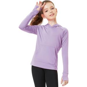 FitsT4 Sports Kids UPF50+ Sun Shirt with Pockets Thumbholes Girls Lightweight Quick Dry UV Protection Long Sleeve Hoodie (Large, Purple)