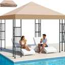 10x10 FT Replacement Top Canopy Replacement Top Gazebo Cover Single Tier Sun Shade Canopy Cover for Shop, Yard, Outdoors Commercial Use Gazebo Canopy Top Replacement (Khaki)