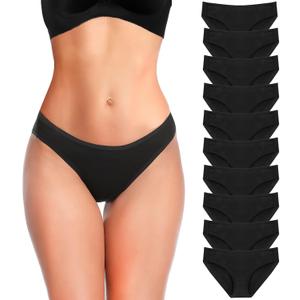 YADIFEN 5 Pack Cotton Underwear for Women Hipster Panties Low Briefs Bikini Underwears (Small, 10 Pack-black)