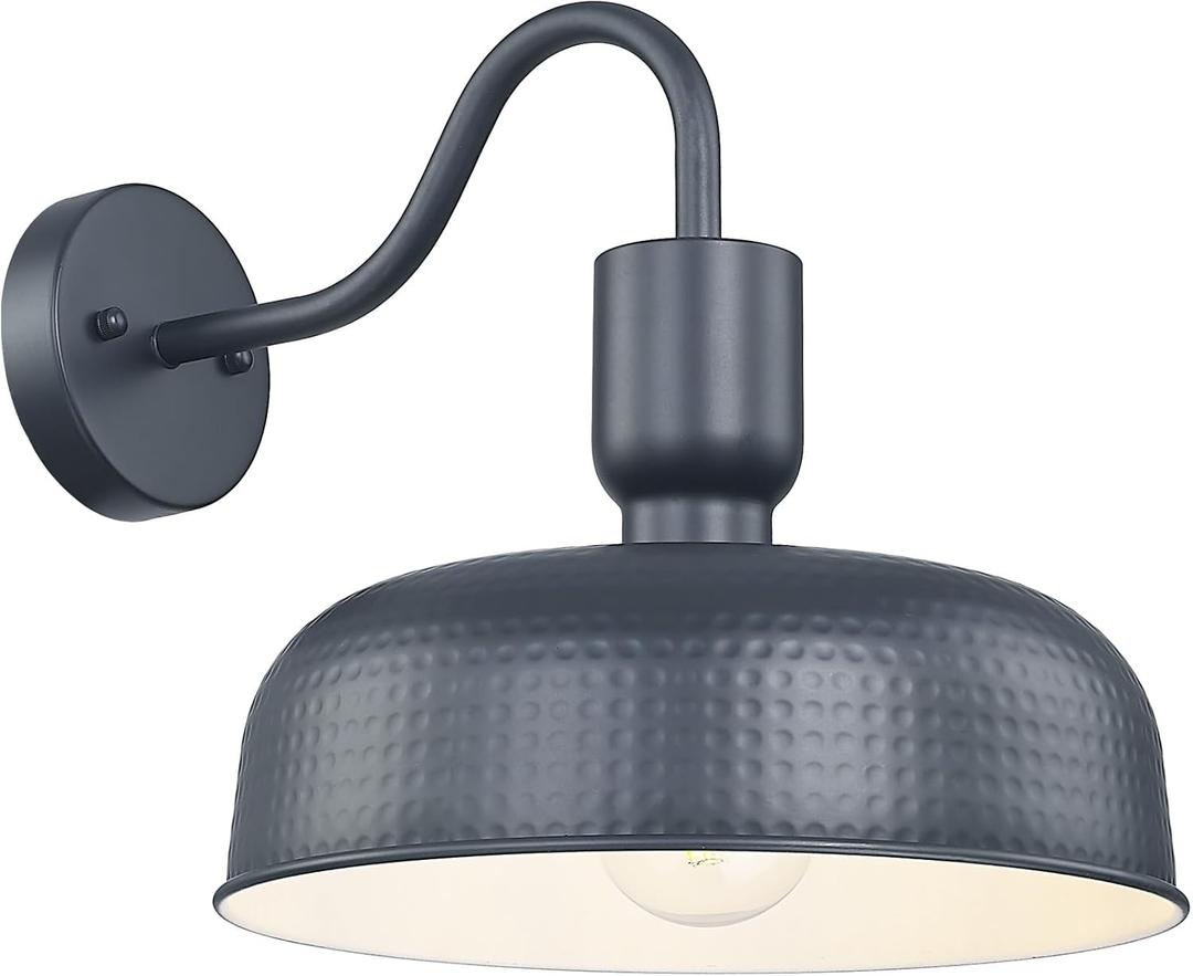 Darkaway Gooseneck Outdoor Light Fixture, Industrial Barn Wall Sconce Farmhouse Exterior Wall Mount Lighting with Hammered Dome Metal Shade for House Garage Porch Entry Hallway (12.2inch,1pcs, Blue)