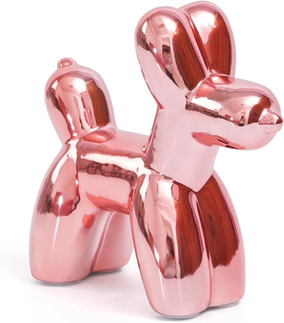 Notakia Cute Ceramics Balloon Dog Statue Crafts Living Room Desktop Decorations,Handmade Modern Small Ceramic Animal Statue Ornament Home Decor Accents, Pink