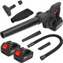 Leaf Blower Cordless 24V with 2 Batteries & Charger, Handheld Electric Leaf Vacuum, Powerful Lightweight Blower for Lawn Care, Patio, Deck, Garage, Dust, Snow Removal, and Outdoor Cleaning (Black)