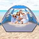 Happy Travel Beach Tent, UPF 50+ UV Protection Sun Shade Shelter for 3/4/5/6/7/8 Person, Portable Beach Canopy for Family & Baby, Lightweight & Easy Setup Beach Cabana with 3 Ventilation Mesh Windows (Dark Blue)