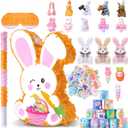 Hollowfly 139 Pcs Large Easter Bunny Pinata Set for Birthday Party Pinata Egg Easter Decoration Party Fiesta Games Supplies Props with Blindfold Toy and Baton Animal Favors Gifts