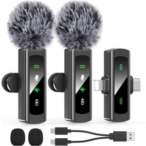 2 IN 1 Model J4 Mini Wireless Lavalier Microphone for iPhone 15 16, iOS and Android Devices - Noise Reduction Lapel Mic for Recording, Clip on Omni Lav Mic for Video Recording, Tiktok, Youtube, Vlog