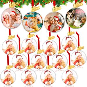 16 Pcs Photo Ornament Ball Christmas Picture Frame Ornament, Plastic Hanging Christmas DIY Personalized Photo Ornaments and Baubles for Holiday Decor Xmas Tree Ornaments(Oblate)