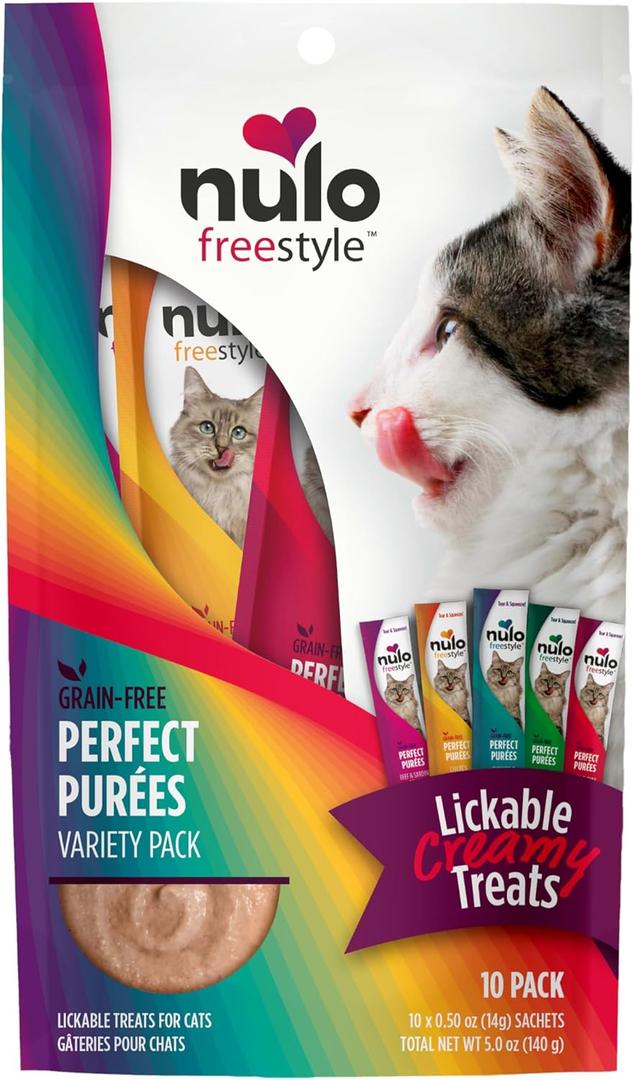 2 x Nulo Freestyle Grain-Free Perfect Purees Premium Wet Cat Treats, Squeezable Meal Topper for Felines, High Moisture Content to Support Hydration, 0.5 Ounces in each Lickable Wet Cat Treat Pouch (EXP 06/15/26)