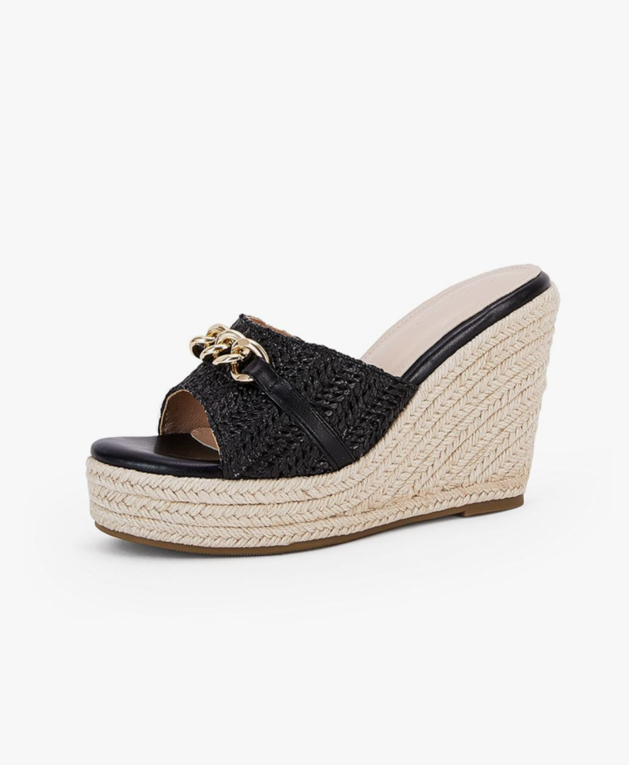 Coutgo Women's Wedge Sandals Platform Espadrille Heel Chain Slip On Casual Summer Slides Size 5