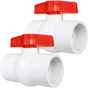 2 Pack 2" PVC Ball Valve, Shut Off Valve Slip for Water Pipe, Swimming Pool, Plumbing & Irrigation System, Shut-Off Ball Valve Socket with Easy Turn T-Handle Schedule SCH 40 (Red)