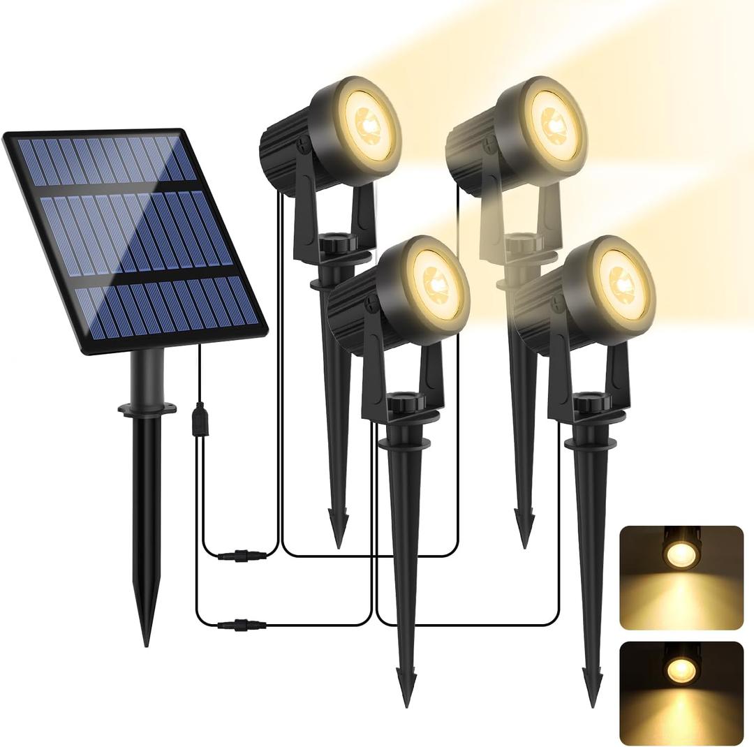 Solar Spotlights Outdoor Waterproof, Warm White Landscape Spotlights, Decorative Solar Spot Lighting for Garden, Yard, Pathway, Lawn, Poolside, Party, 2-in-1 Mounted (Warm White, 4 Pack)