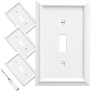 Wall Plates Duplex Outlet Covers, Classic White Light Switch Cover - Natural Bamboo Fiber Electrical Outlet Cover Plate Variety of 13 Styles: Toggle/Combo (1 Gang Toggle 4 Pack, White)