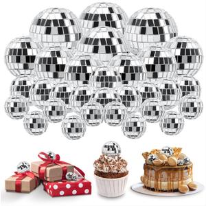 30 PCS Disco Balls Cake Decoration, Small Silver Reflective Mirror Ball Disco Table Decor 70s Disco Themed Party Supplies for Festive, 4 Sizes (30pcs (1.97 Inch,1.57 Inch, 1.18 Lnch, 0.78 Inch))