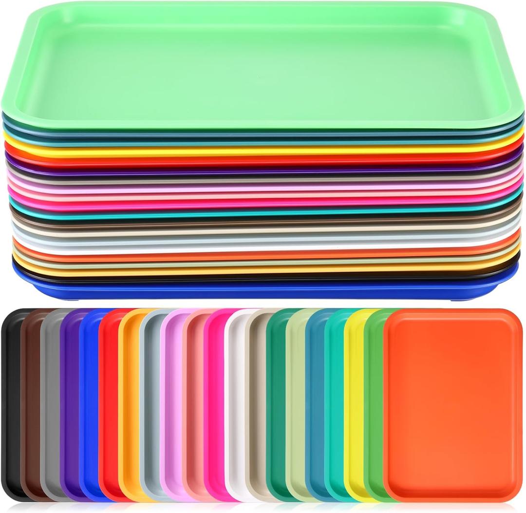 Sintuff 20 Pcs Plastic Art Trays Colorful Fast Food Lunch Trays Bulk Activity Crafts Sensory Serving Organizer for Home, School, Kids, DIY Projects, Painting, Beads (20 Colors,15 x 10 Inch)