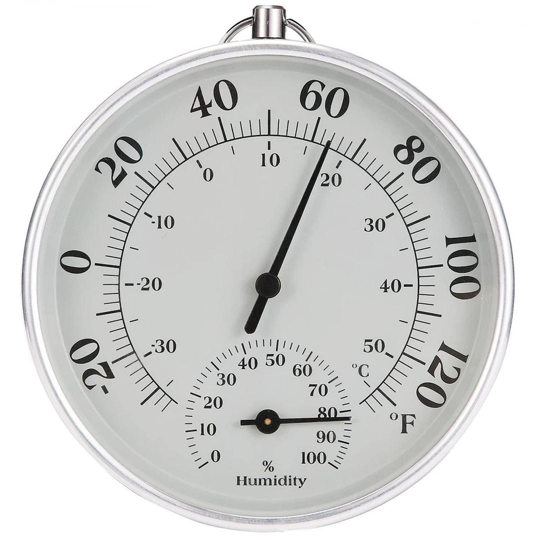 Indoor Outdoor Thermometer - Weather Dial Hygrometer Thermometer, No Battery Required Hanging Hygrometer for Wall, Table, Car, Greenhouse or Decorative, Round 4" in Diameter (Gray)