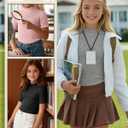 3 Pack Girls Shirts Short Sleeve Mock Turtleneck Cotton Cute Lettuce Trim Summer Tops 5-14Y Kids Clothes