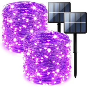 2-Pack 200 LED Solar Fairy Lights Outdoor, Upgraded Oversize Lamp Beads & Super Bright Solar String Lights Outoor, 8 Modes Solar Lights for Garden Patio Decorations(Purple)