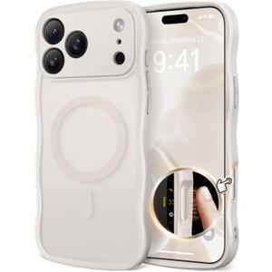 CAPRARO Magnetic for iPhone 17 Pro Max Case for Women Girls, Upgraded [Full Camera Protection] [Compatible with MagSafe] Cute Wave Translucent Matte Phone Case for iPhone 17 Pro Max, Stone