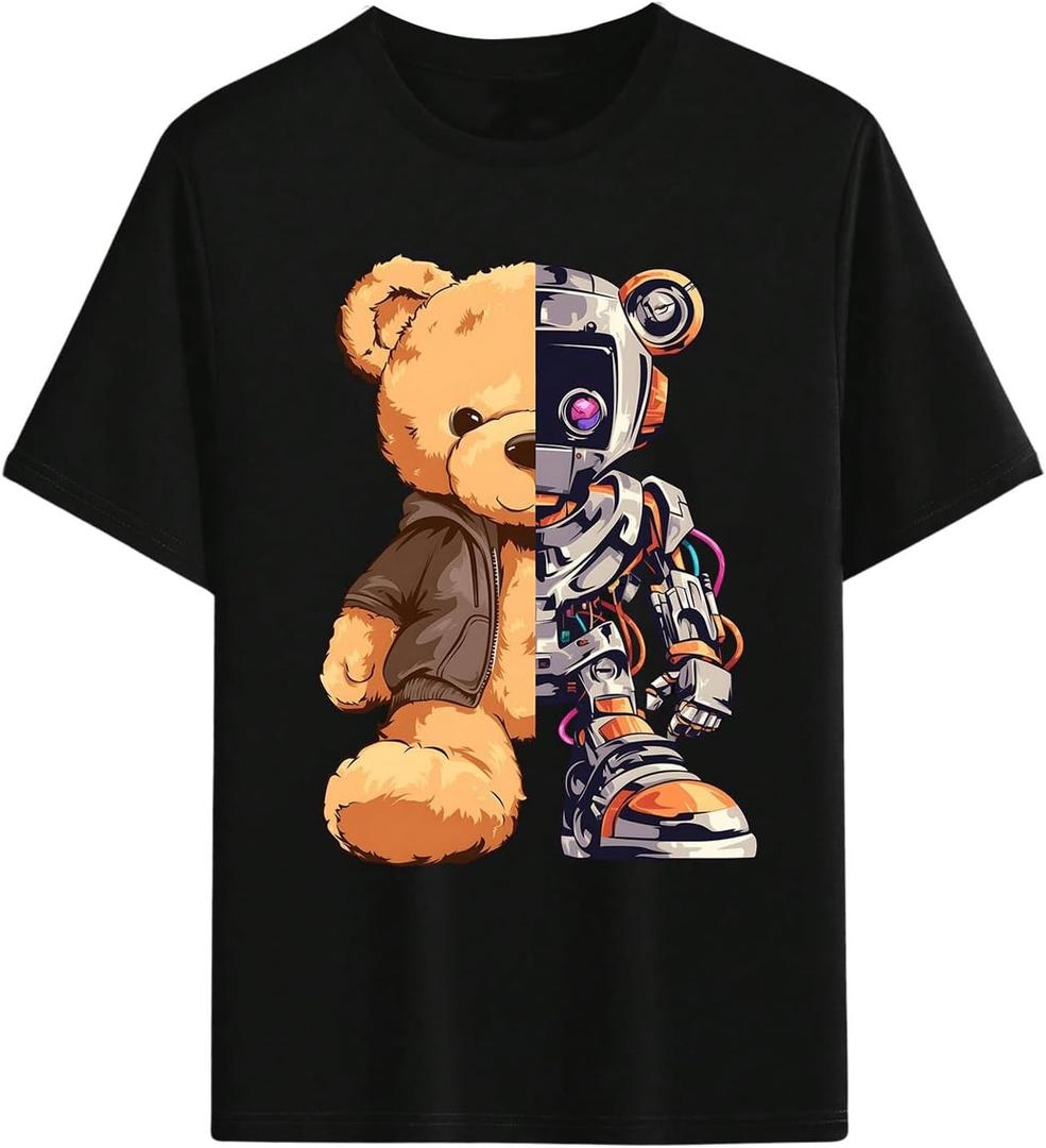 SweatyRocks Boy's Graphic Tees Short Sleeve Crew Neck T Shirts Casual Tops (Black, 13-14Y)