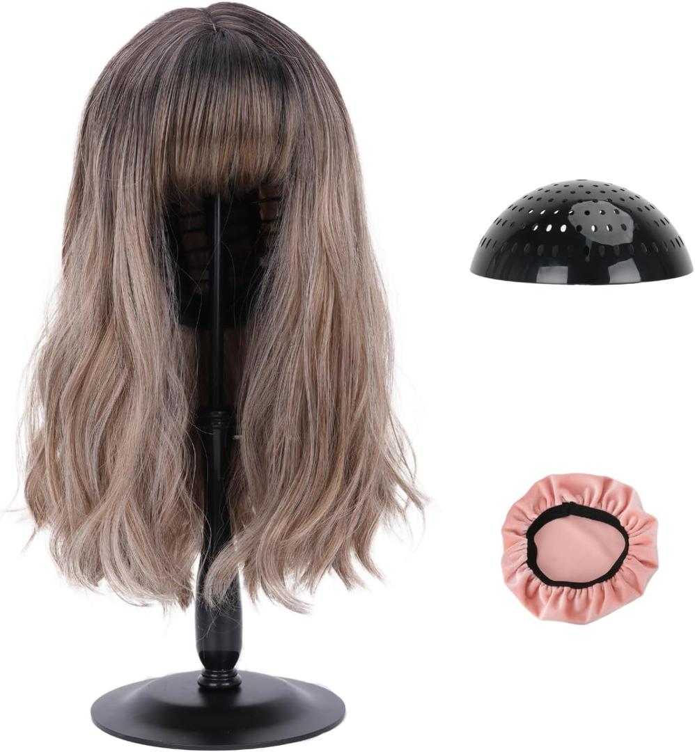 Wig Stand Adjustable Wig Stand with Metal Base (12"19"), Non-Slip Velvet Cover, Breathable Top, Easy Assembly, Stable Holder for Wigs, Hats & Masks
